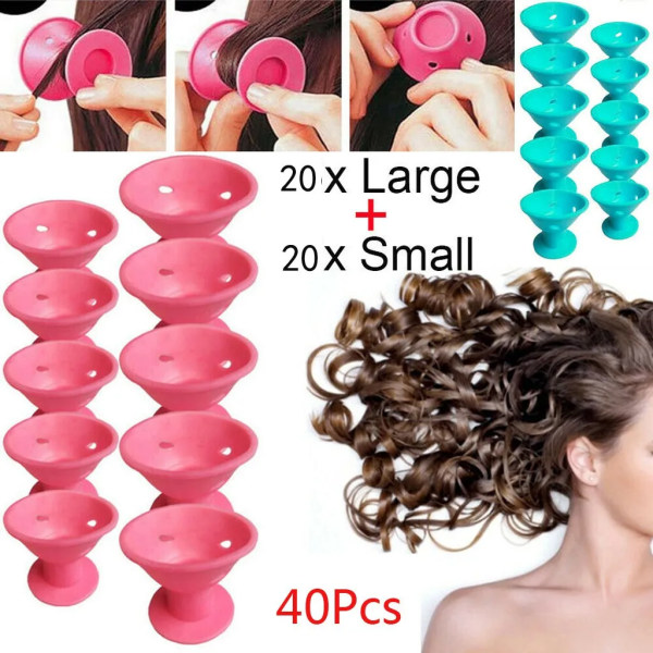 40PCS DIY Silicone Hair Curlers Set Kit  Soft Rollers Hair Care No Heat