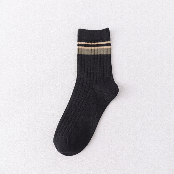 5 Pairs Autumn Winter Cotton Stripe Black Breathable Basketball Medium Tube Sock