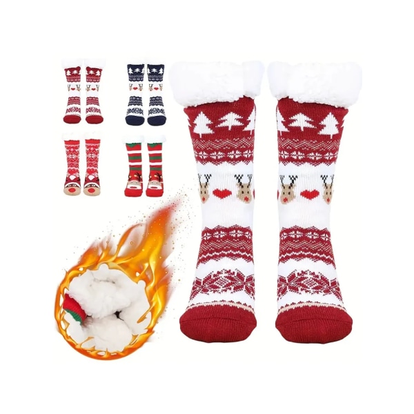 1 Pair Women's Coral Velvet Christmas Socks Winter Warmth Soft Floor Women's Anti-skid Slippers Medium Tube Socks Christmas Gift