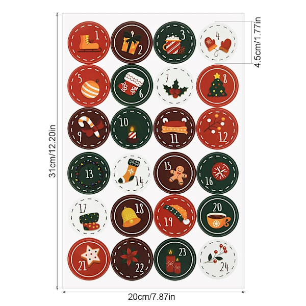 1-24 Christmas Advent Calendar Number Paper Stickers DIY Gifts Baking Package Envelope Stationery Xmas Party Seal Label Stickers