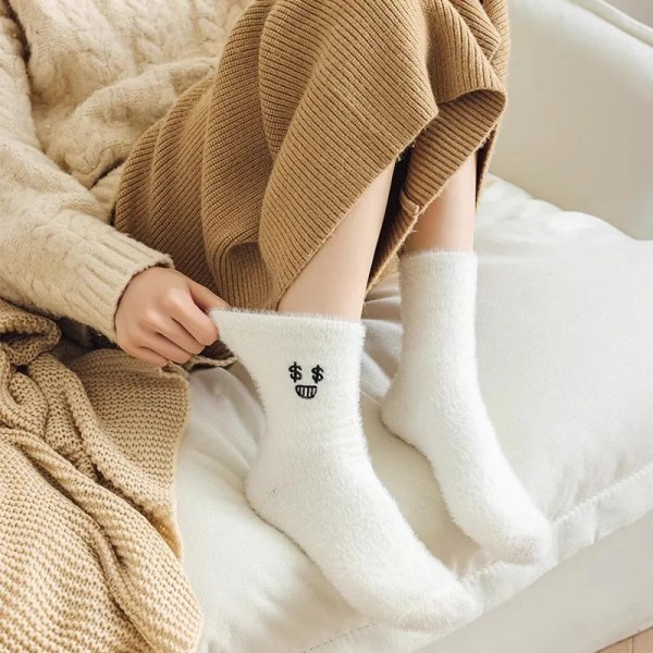 1/3Pairs Cozy Hairy Mink Velvet Socks Women Autumn Winter Hosiery Thicken Warm Sleep Bed Floor Home Fluffy White Graffiti Sock