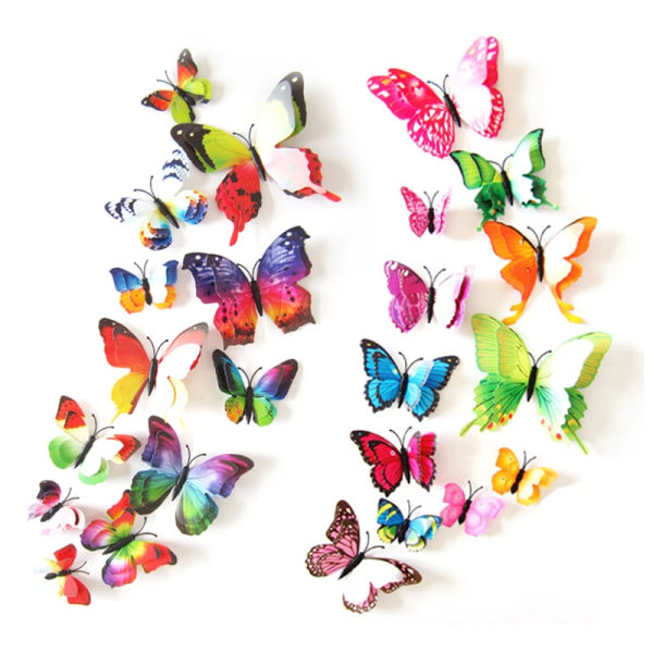 12Pcs 3D Double Layer Butterfly Wall Stickers For Wedding Decor Butterflies Fridge Magnet Decals Home Room Decoration Kids Gift