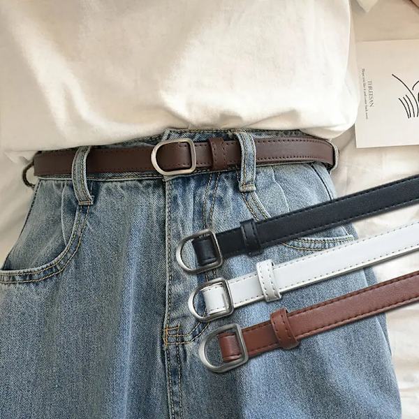 Fashion Women Belt Non-porous Metal Buckle JeansThin Black Belts Luxury Brand Ladies Vintage Strap Female Waistband 2.3cm Width