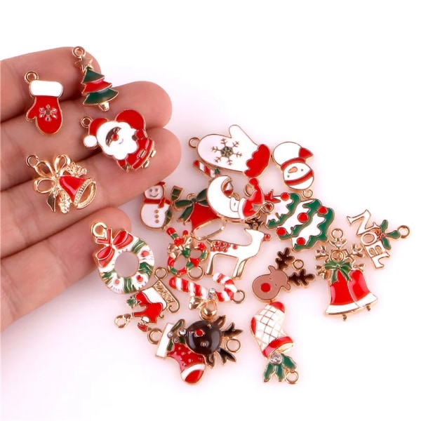 24x Mixed Metal Enamel Charms Christmas Pendants Ornaments Beads for Bracelet Earrings Jewelry Making Xmas Tree Decor Kids Gift