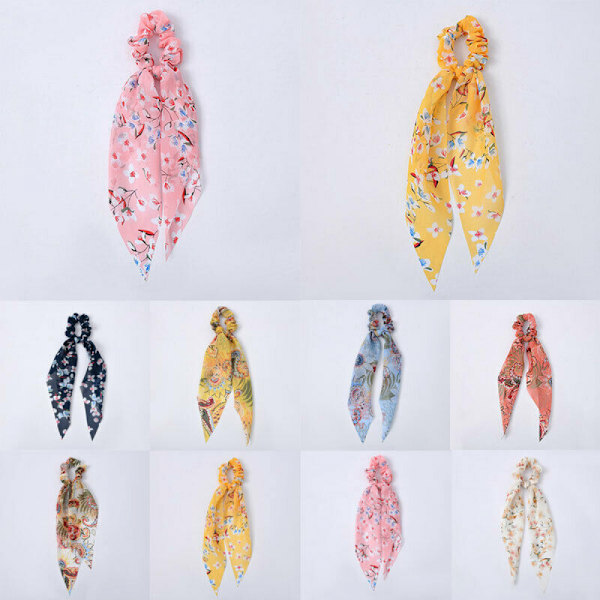 Floral Hair Bow Ponytail Elastic Boho Hairband Rope Ribbon Ties Scrunchie Scarf