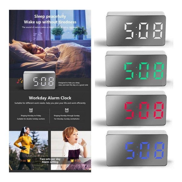 Alarm Clock Car Clock Electronic Digital Home Decoration LED Mirror Clock