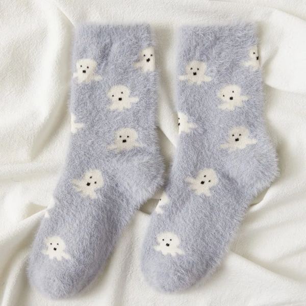 1 Pair Mink Velvet Sleep Socks  Autumn and Winter Middle Tube Ins Plush Thickened Warm Fur Snow Underwear