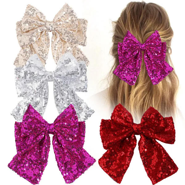 ncmama Big Bows Sequins Hair Clip For Women Fashion Girls Handmade Bowknot Hairpins Ladies Barrette Headwear Hair Accessories