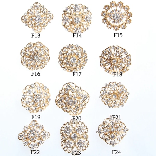 Plated Crystal Rhinestones Small Bejeweled Brooch Pins for Wedding Bridal Party Round Bouquet DIY Rhinestone Accessories