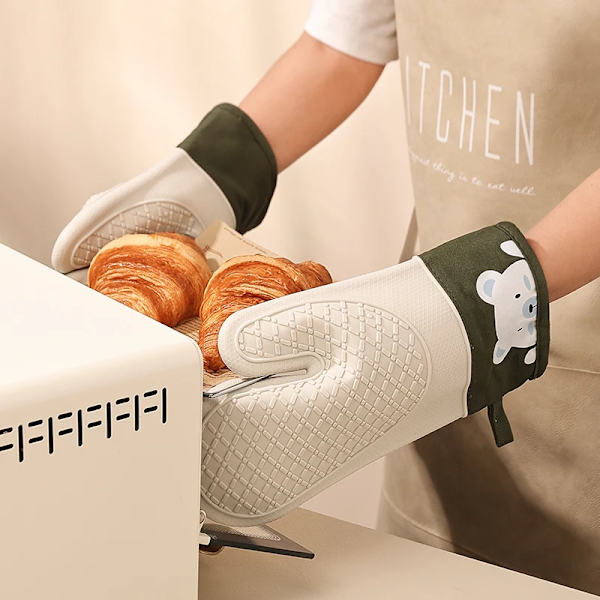 Silicone heat insulation gloves thickened, non-slip, high temperature oven gloves baking and scalding kitchen hand clamps