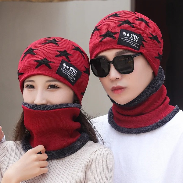 Winter Fleece Scarf Hats Thicken Plush Warm Beanies Wool Knit Caps Men Women Outdoor Cycling Ski Cold Protection Neck Mask Hat