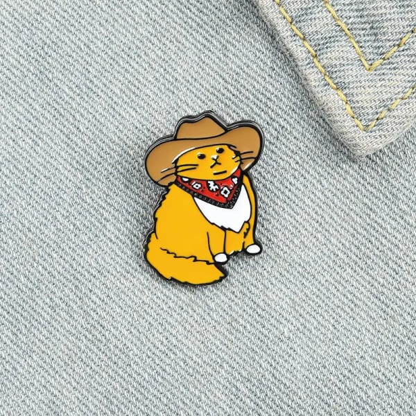 Cowboy Cats Enamel Pin Custom Funny Animal Hat Brooches Shirt Lapel Bag Cute Badge Cartoon Kitten Jewelry Gift for Friends