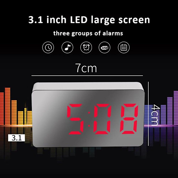 Alarm Clock Car Clock Electronic Digital Home Decoration LED Mirror Clock