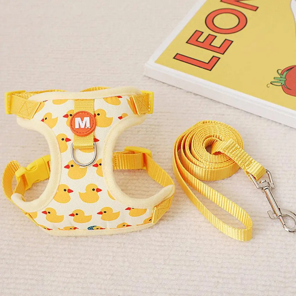 Pet Vest Vest With Leash Cartoon Yellow Duck Walk-in Adjustable Buckle Small Dog Puppy Cat Harness Pet Supplies