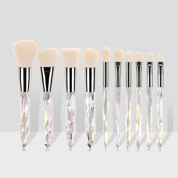10 Pcs Makeup Brushes Set Crystal Transparent Handle Professional Eye Shadow Blusher Foundation Powder Make Up Tools Kit