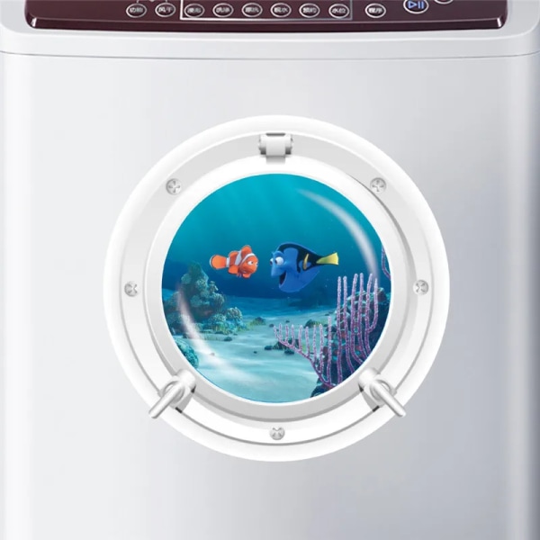 3d vivid Submarine Porthole Wall Stickers Refrigerator Bathroom Home Decoration Shark Fishes Mural Art Pvc Decal