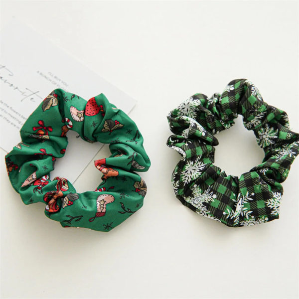 5pcs Christmas Women Hair Scrunchies New Santa Claus Print Hair Rope Elastic Rubber Band Festival Party Hair Accessories Halloween