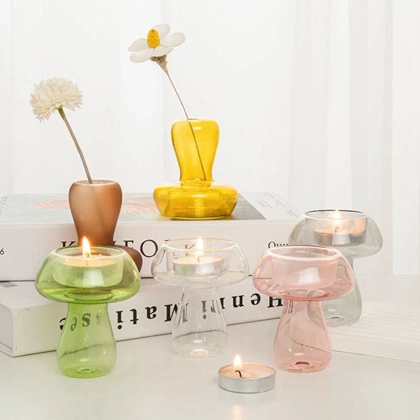 Creative Mushroom Shape candle holder Nordic Glass Candlestick Simple Candlestick Desktop Ornaments Wedding Party