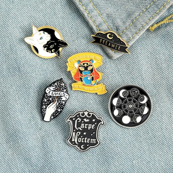 Mysterious Night Enamel Pin Witch Cat Moon Curse Badge Custom Brooches Lapel Jeans Shirt Bag Magic Witchcraft Jewelry Gift