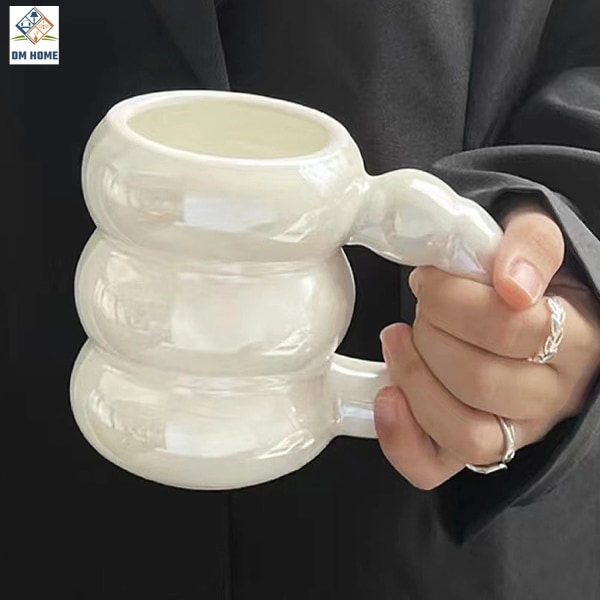 Ceramic Cute Mugs Coffee Cups Korea Kawaii Designer Circle Bubble Coffee Cups Breakfast Milk Juice Tea Handle Cup Microwave Safe