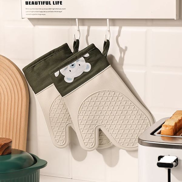 Silicone heat insulation gloves thickened, non-slip, high temperature oven gloves baking and scalding kitchen hand clamps