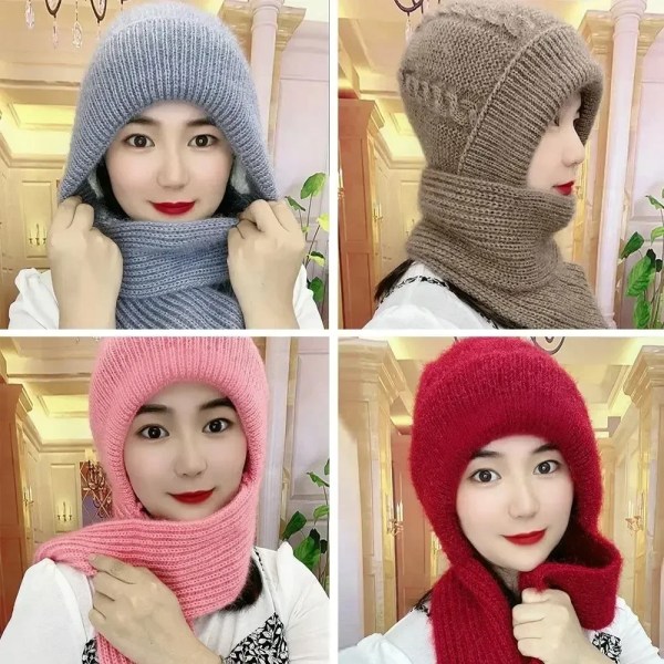Winter Knitted Skullies Hat Scarf Set Cold Proof Ear Protection Scarf Warm Girls Beanies Cycling Windproof Ladies Outdoor Caps