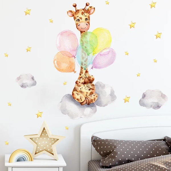 Cartoon Balloon Giraffe Wall Stickers for Kids room Children Bedroom Wall Decor Animals PVC Wall Decals for Home Decoration DIY
