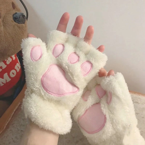 Bear Cat Claw Paw Fingerless Gloves Soft Plush Winter Gloves Fluffy Cosplay Party Accessories Girls Cute Mittens Christmas Gifts