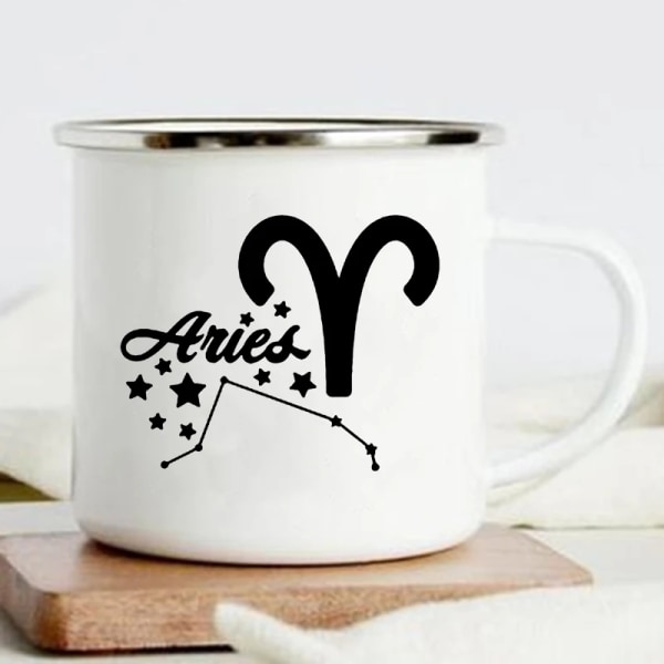 Twelve Constellations Print Enamel Mug Creative Coffee Tea Water Milk Cups Camping Vacation Mugs Handle Drinkware Birthday Gifts
