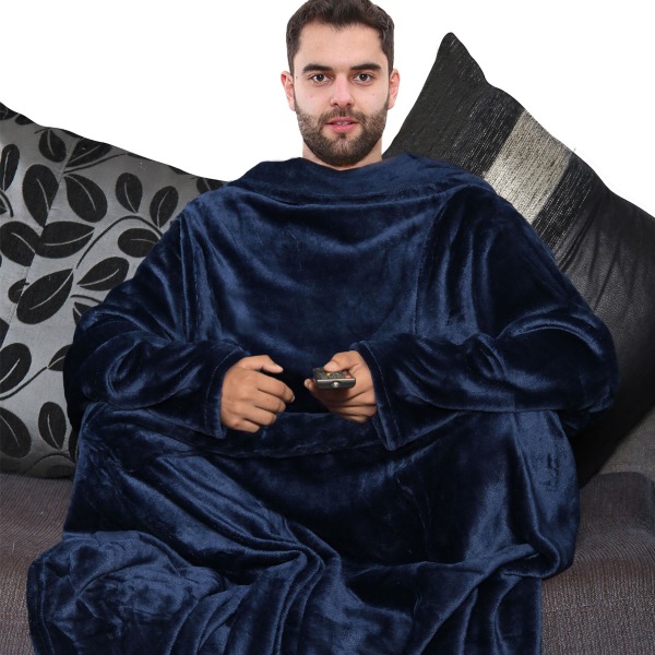 Unisex Men Ladies Navy Wearable Snuggle Sleeves Blanket Super Soft Warm Fleece