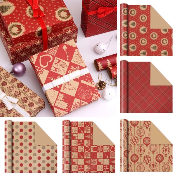 Christmas Gift Decoration Paper Craft Paper Roll Diy Gift Wrapping Paper Xmas Tree Snowflake Present Decor Gift Wrap Supplies