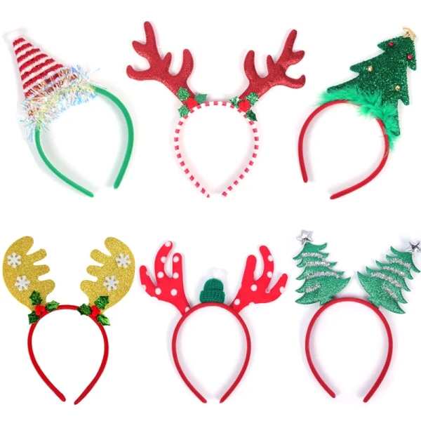 6pcs  Christmas Headband Elk Christmas Tree Headwear Hair Accessories Merry Christmas Decorations for Home Xmas New Year Supplies Noel