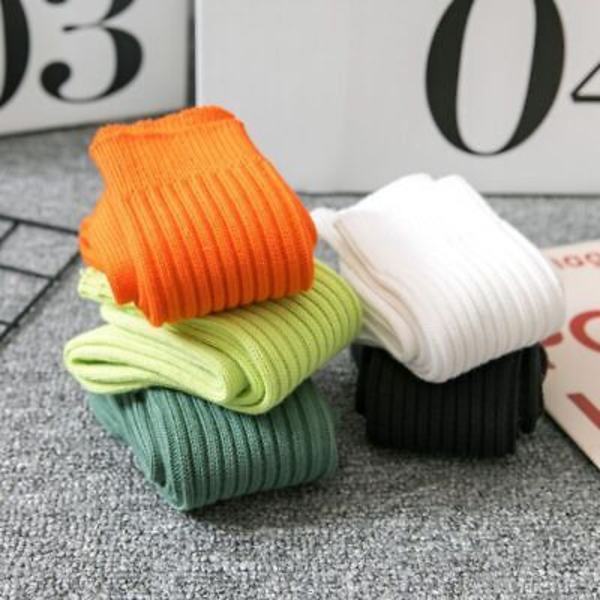 5 Pairs Mens Cotton Socks Lot Fashion Bright Solid Color Stripe Dress Socks 7-10