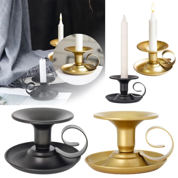 Retro Candle Holder Simple Metal Handheld Candlestick Taper Candle Cup for Tabletop Party Wedding Christmas Home Decoration