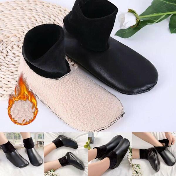 Unisex Winter Warm Leather Thermal Boot Slipper Indoor House Soft Non-Slip Socks