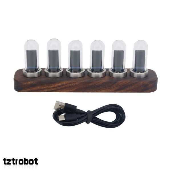 IPS RGB LED Music Spectrum Pseudo Glow Tube Rhythm Light Alarm Clock Walnut Base