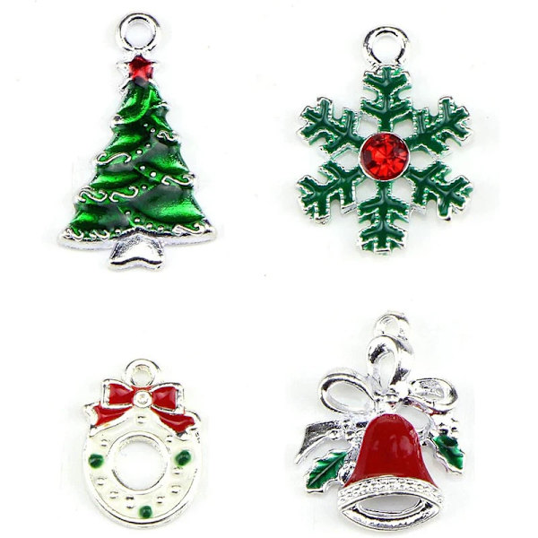 20Pcs Enamel Charms Christmas Tree Snowflake Garland Bell Pendants for Necklace Bracelet Ankle Earring Jewelry DIY Making