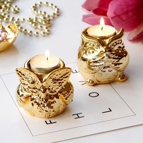 Cartoon Owl Candlestick Gothic Vintage Outdoor Candle Holder Home Crafts Golden Animal Ornament Figurine Decor Wedding Accessory