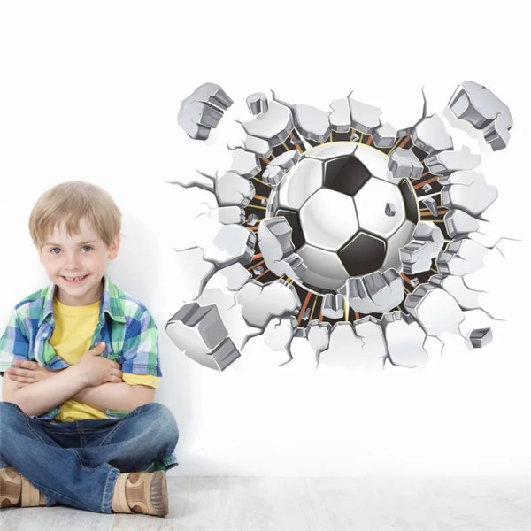 3D Broken Wall Football Wall Stickers Home Decoration For Boy Bedroom Decor Livingroom Self-adhesive Wallpaper Wallart Mural