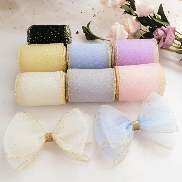 2m 70mm Golden Dot Seersucker Ribbon Big Bows Material For Kids Hair Accessories Gift Wrapping Handmade Decoration Ribbons