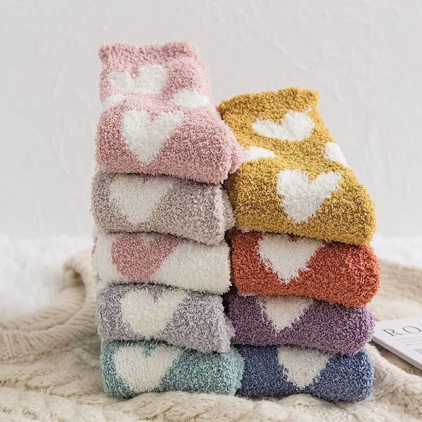 Winter Thickened Coral Wool Warm Middle Tube Socks Heart Lovely Cotton Socks Sleep Socks Home Floor Socks Women Socks Cute Socks
