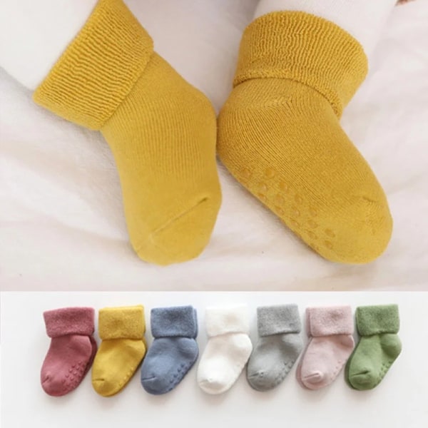 2 Pairs Cute Newborn Baby Socks Thick Fleece Autumn Winter Warm Non-slip Children's Socks 0-1-3 Years Boy Girls Sock