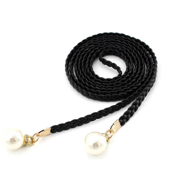 6 Colors Simplicity Summer Waistband for Dress Elegant Pearl Thin Belts Women Long Leather Hemp Rope Braid Waist Belt Girls