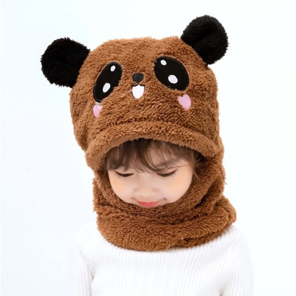 Cute Cartoon Panda Baby Hat With Scarf Winter Velvet Plush Thick Warm Beanie Cap Children Full Cover Earflap Hood