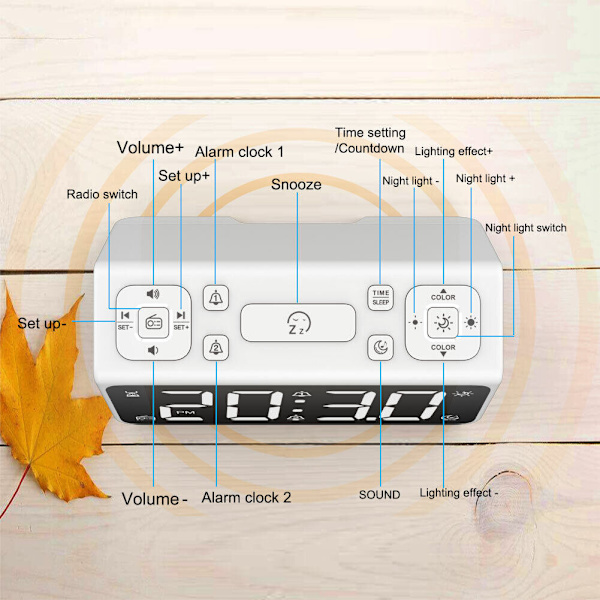 6.5" LED Digital Snooze Dual Alarm Clock FM Radio Timer 2 USB 7 Colorful Light