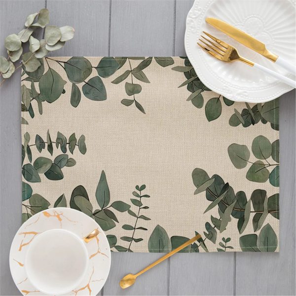 Fresh Simple Abstract Small Leaf Branch Printing Linen Placemat for Dining Table Drink Coaster Home Decoration Modern Kitchen