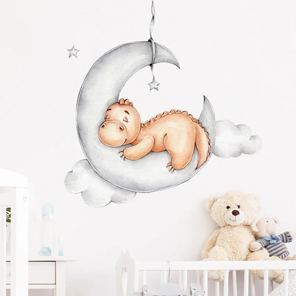 Cartoon Elephant Giraffe Sleeping Wall Stickers Moon Decorative Wall Decals Baby Nursery Animal Stickers for Bedroom Kids Room