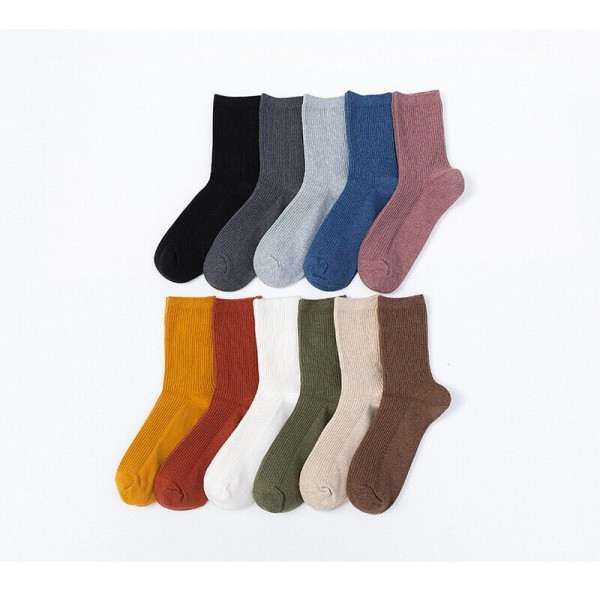 5 pairs of winter Ladies solid color casual breathable cotton medium stockings