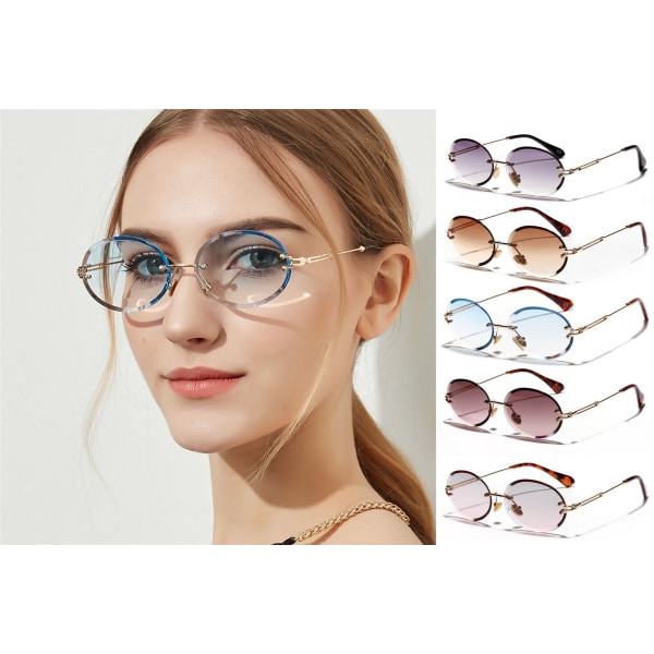 Rimless Oval Sunglasses Women Crystal Texture Glasses Frameless Sunglasses U