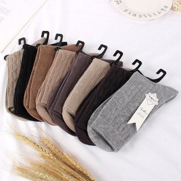 5 Pairs Men's Warm Breathable Wool Simple Solid Color Medium Tube Socks